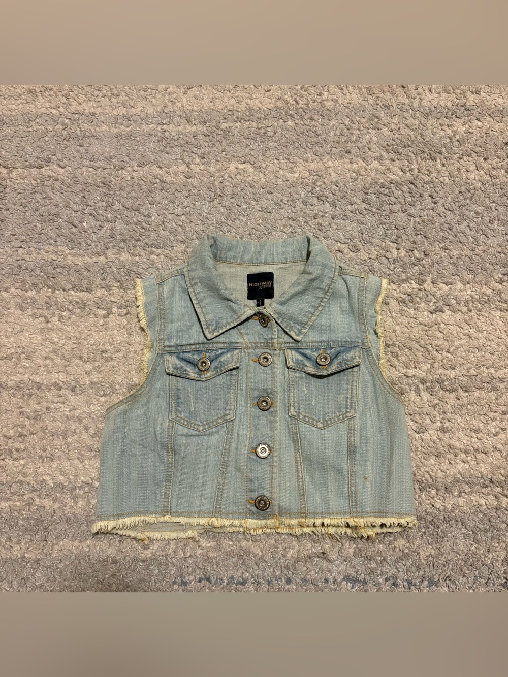 Highway Jeans Y2K Light Wash Cropped Denim Vest Raw Hem Raw Edge Medium